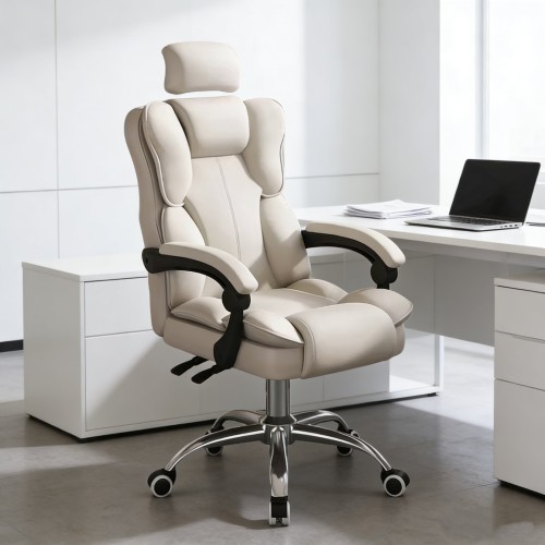 Καρέκλα Γραφείου Διευθυντική με μπράτσα και ανάκληση Δερματίνης Λευκό 113-121x69x64cm