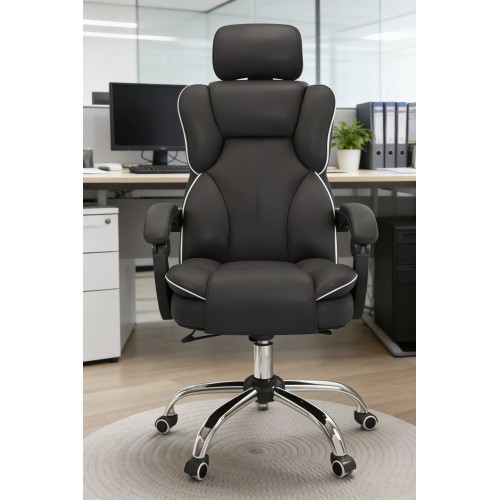 Καρέκλα Γραφείου Διευθυντική με μπράτσα και ανάκληση Δερματίνης Μαύρο 113-121x69x64cm