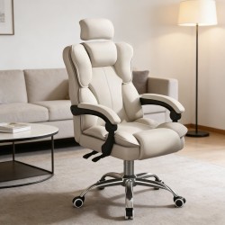 Καρέκλα Γραφείου Διευθυντική με μπράτσα και ανάκληση Δερματίνης Λευκό 113-121x69x64cm