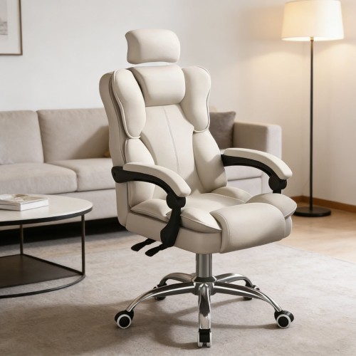 Καρέκλα Γραφείου Διευθυντική με μπράτσα και ανάκληση Δερματίνης Λευκό 113-121x69x64cm