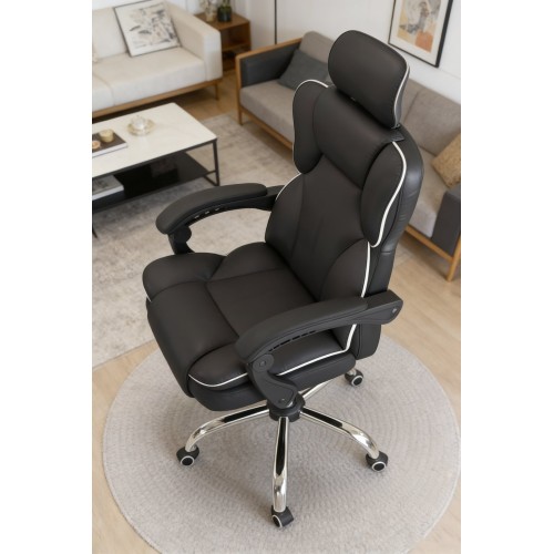 Καρέκλα Γραφείου Διευθυντική με μπράτσα και ανάκληση Δερματίνης Μαύρο 113-121x69x64cm
