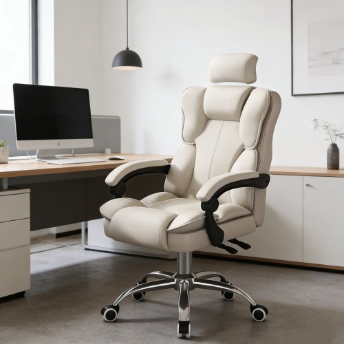 Καρέκλα Γραφείου Διευθυντική με μπράτσα και ανάκληση Δερματίνης Λευκό 113-121x69x64cm