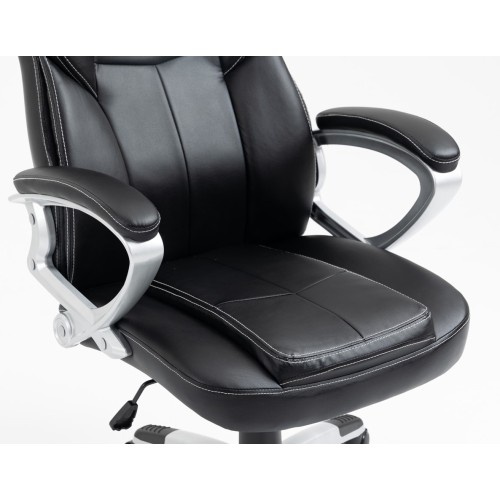 Καρέκλα Γραφείου Διευθυντική με μπράτσα και ανάκληση Δερματίνης Μαύρο 113-121x69x64cm