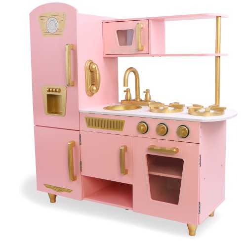 Ξύλινη Παιδική  Κουζίνα Παιχνίδι μίμησης ροζ με χρυσές λεπτομέρειες 85x33x88cm