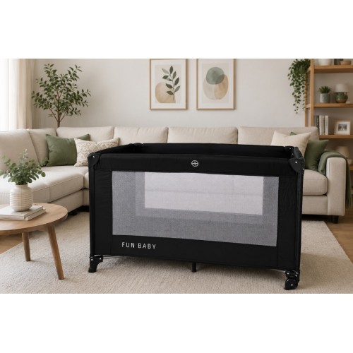 Παρκοκρέβατο μωρού αναδιπλούμενο Fun Baby 125x62x75cm σε μαύρο