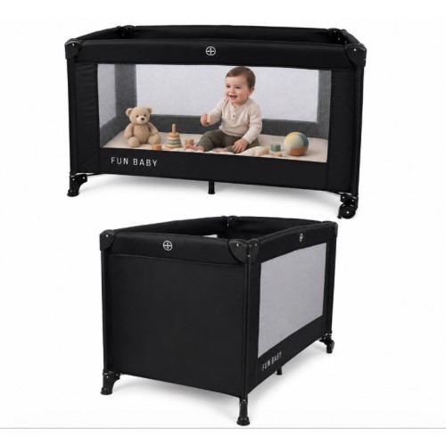 Παρκοκρέβατο μωρού αναδιπλούμενο Fun Baby 125x62x75cm σε μαύρο