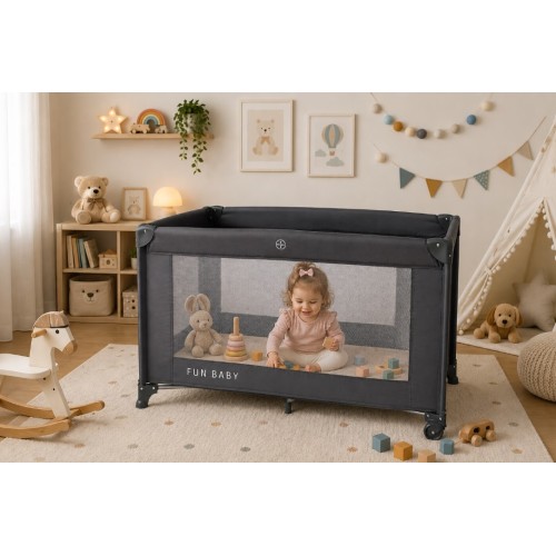 Παρκοκρέβατο μωρού αναδιπλούμενο Fun Baby 125x62x75cm σε γκρι