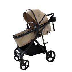 3 σε 1 αναδιπλούμενο πολυκαρότσι μωρού Fun Baby Star με κάθισμα αυτοκινήτου που κουμπώνει στο σκελετό κάθισμα που μετατρέπεται σε καλαθούνα 0+ μπεζ