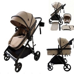 3 σε 1 αναδιπλούμενο πολυκαρότσι μωρού Fun Baby Star με κάθισμα αυτοκινήτου που κουμπώνει στο σκελετό κάθισμα που μετατρέπεται σε καλαθούνα 0+ μπεζ