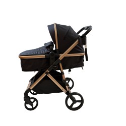 3 σε 1 αναδιπλούμενο πολυκαρότσι μωρού Fun Baby Star με κάθισμα αυτοκινήτου που κουμπώνει στο σκελετό κάθισμα που μετατρέπεται σε καλαθούνα 0+ μαύρο χρυσό