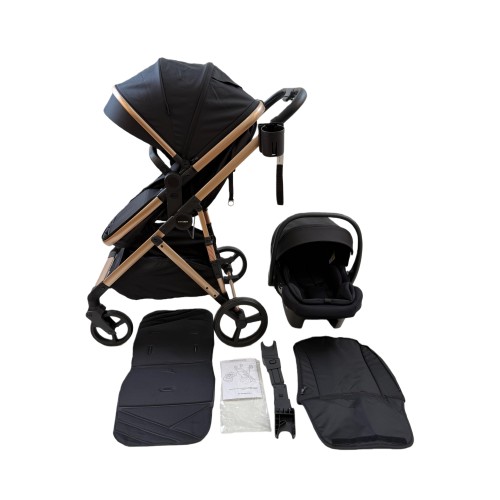 3 σε 1 αναδιπλούμενο πολυκαρότσι μωρού Fun Baby Star με κάθισμα αυτοκινήτου που κουμπώνει στο σκελετό κάθισμα που μετατρέπεται σε καλαθούνα 0+ μαύρο χρυσό