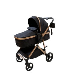 3 σε 1 αναδιπλούμενο πολυκαρότσι μωρού Fun Baby Star με κάθισμα αυτοκινήτου που κουμπώνει στο σκελετό κάθισμα που μετατρέπεται σε καλαθούνα 0+ μαύρο χρυσό