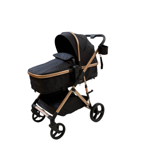 3 σε 1 αναδιπλούμενο πολυκαρότσι μωρού Fun Baby Star με κάθισμα αυτοκινήτου που κουμπώνει στο σκελετό κάθισμα που μετατρέπεται σε καλαθούνα 0+ μαύρο χρυσό