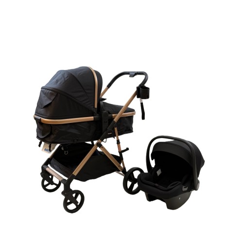 3 σε 1 αναδιπλούμενο πολυκαρότσι μωρού Fun Baby Star με κάθισμα αυτοκινήτου που κουμπώνει στο σκελετό κάθισμα που μετατρέπεται σε καλαθούνα 0+ μαύρο χρυσό