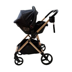 3 σε 1 αναδιπλούμενο πολυκαρότσι μωρού Fun Baby Star με κάθισμα αυτοκινήτου που κουμπώνει στο σκελετό κάθισμα που μετατρέπεται σε καλαθούνα 0+ μαύρο χρυσό