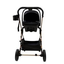 3 σε 1 αναδιπλούμενο πολυκαρότσι μωρού Fun Baby Star με κάθισμα αυτοκινήτου που κουμπώνει στο σκελετό κάθισμα που μετατρέπεται σε καλαθούνα 0+ μαύρο χρυσό