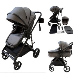 3 σε 1 αναδιπλούμενο πολυκαρότσι μωρού Fun Baby Star με κάθισμα αυτοκινήτου που κουμπώνει στο σκελετό κάθισμα που μετατρέπεται σε καλαθούνα 0 γκρι