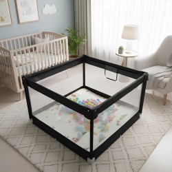 Παιδικό Παρκοκρέβατο Μωρού σε μαύρο χρώμα με διάσταση 120x120cm με χαλάκι και 100 μπαλάκια