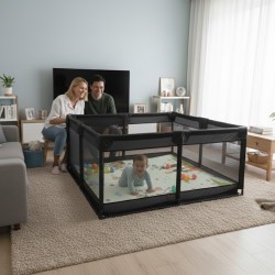 Παιδικό Παρκοκρέβατο Μωρού σε μαύρο χρώμα με διάσταση 150x150cm με χαλάκι και 100 μπαλάκια