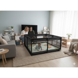 Παιδικό Παρκοκρέβατο Μωρού σε μαύρο χρώμα με διάσταση 150x150cm με χαλάκι και 100 μπαλάκια