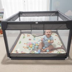 Παιδικό Παρκοκρέβατο Μωρού σε Σκούρο γκρι χρώμα με διάσταση 120x120cm με χαλάκι και 100 μπαλάκια