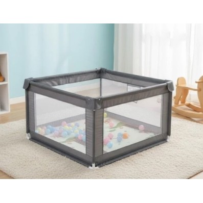 Παιδικό Παρκοκρέβατο Μωρού σε Σκούρο γκρι χρώμα με διάσταση 120x120cm με χαλάκι και 100 μπαλάκια